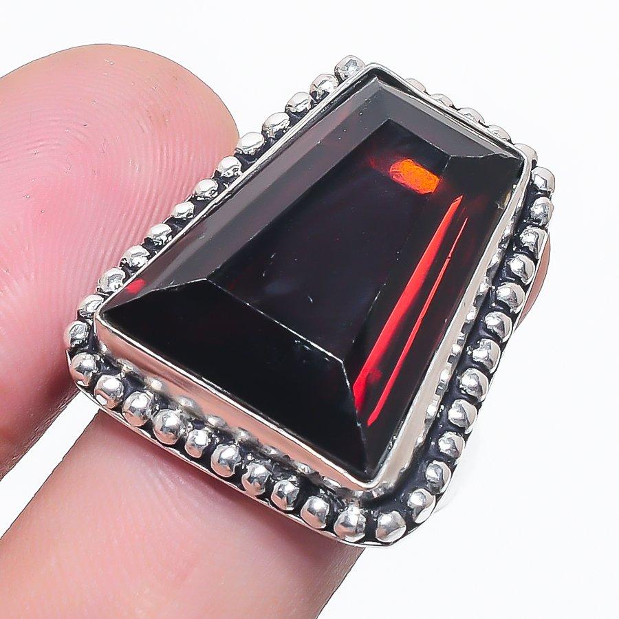 Natural Garnet Gemstone Handmade 925 Sterling Silver Jewelry Ring Size 8.5 U3m08