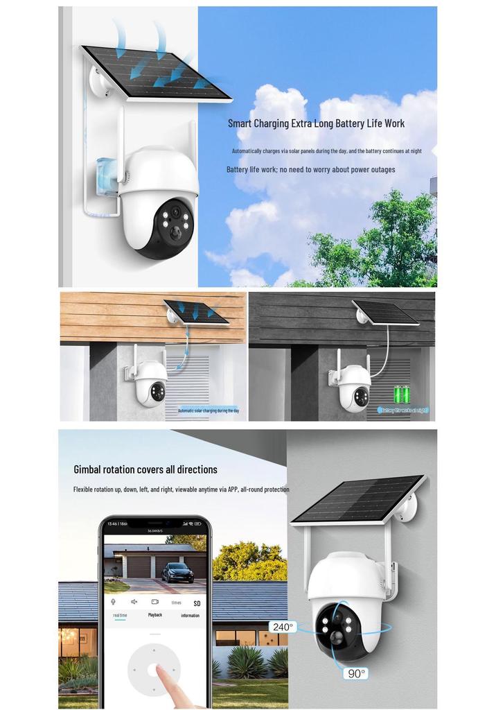 HD Solar PTZ Outdoor Monitoring Camera, WiFi & 4G US/EU Versions, ICSee Compatible.