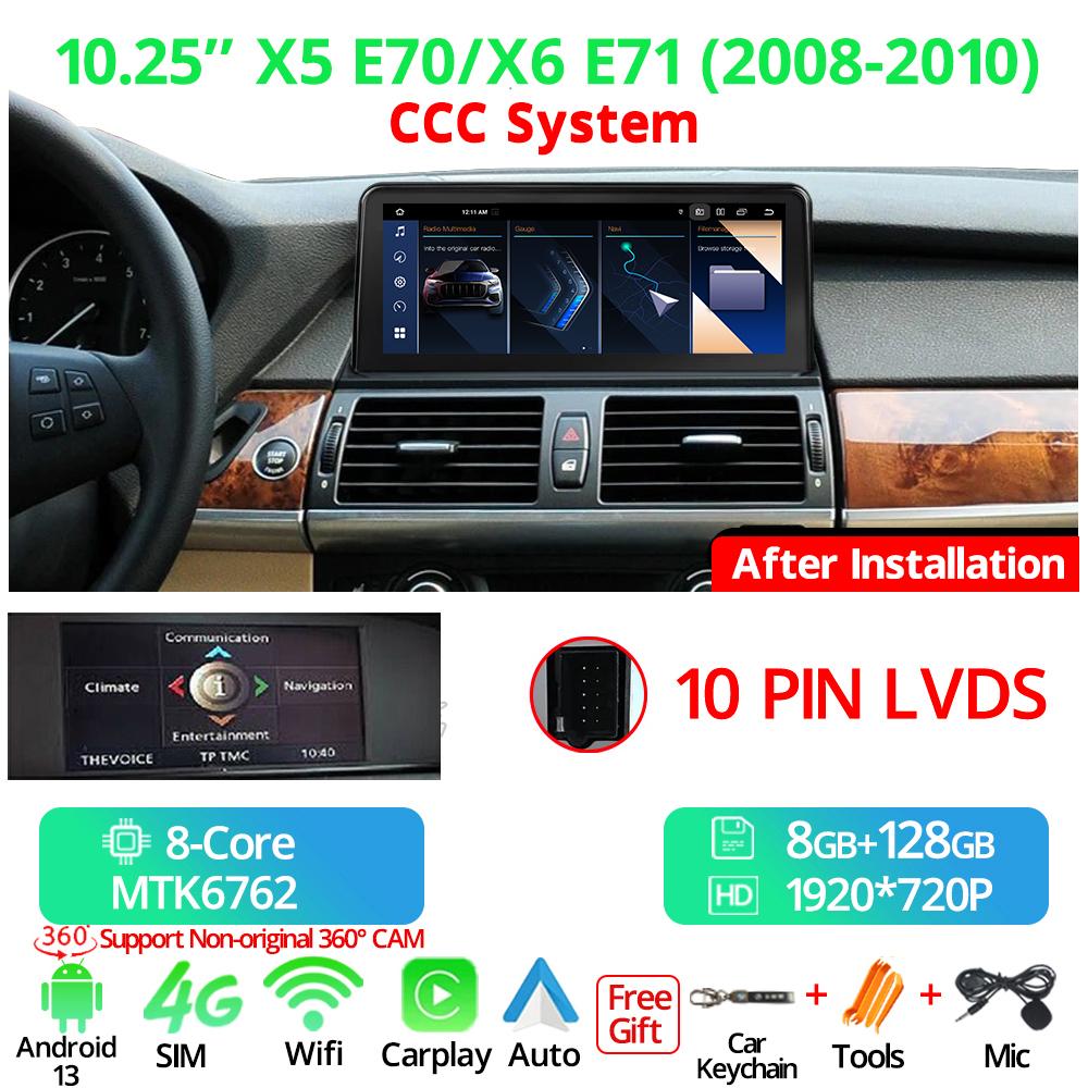 10.25" Wireless Carplay Car Radio For BMW X5 E70 X6 E71 LHD 2008-2013 CCC CIC System Android 13 GPS Multimedia  Player FM BT