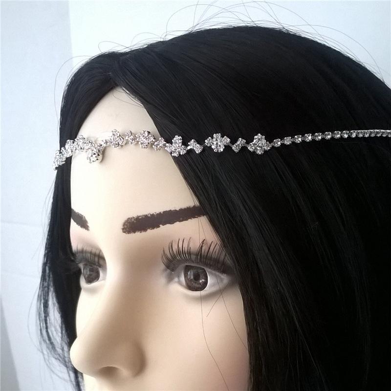 2022 New Simple Fashion Water Drill Head Chain Bohemian Women's Shiny Crystal Forehead Lace Hair Accessories Foreign Trade