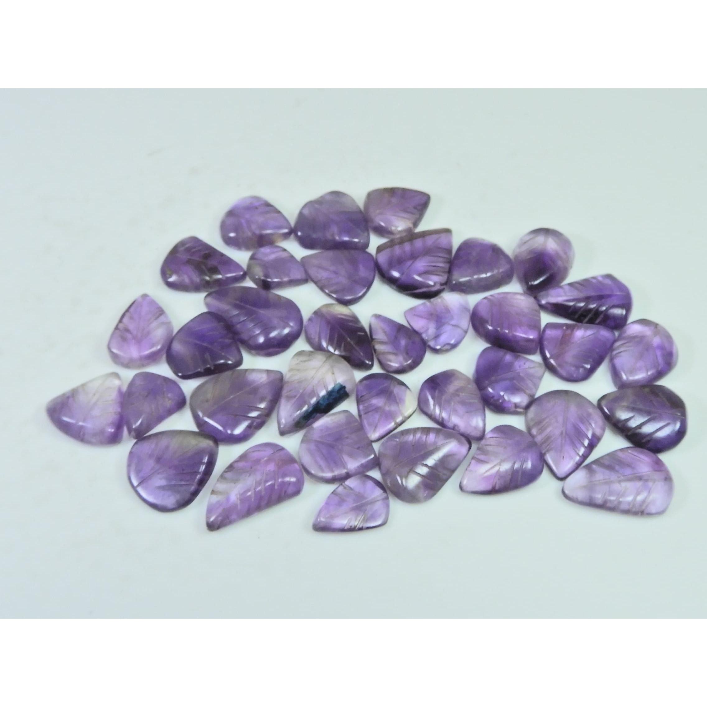 160Cts. Natural Amethyst Leaf Carving Pear Shape Cabochon Gemstone 35Pcs Lot C-1910