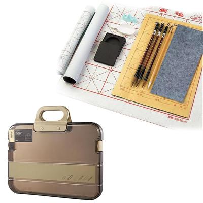 YOMIN SONGU Calligraphy Calligraphy Bag and Water Writing Stylish Case and Portable Plastic Transparent File Box Set, Set, (Coffee)