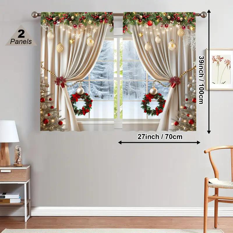 Set Of 2 Christmas Printed Curtains Suitable Home Decoration Bedrooms Living Rooms Luxury Made Polyester Great Room Window Treatment