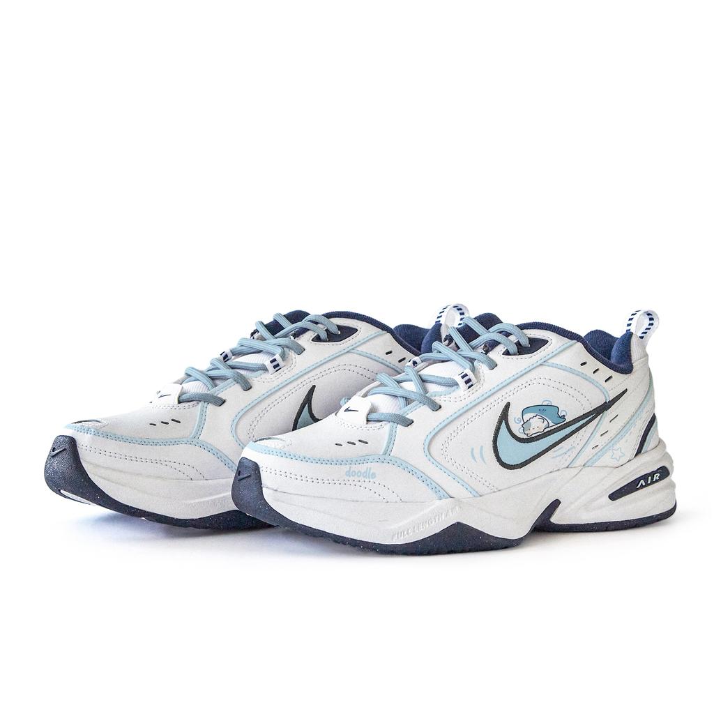 Nike Air Monarch 4 Slip Resistant Abrasion Resistant Low Top Chunky Sneakers Unisex White Blue 415445-102 (Team746-)