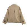European and American Women's Double-Breasted Belted Short Trench Coat with Stand Collar