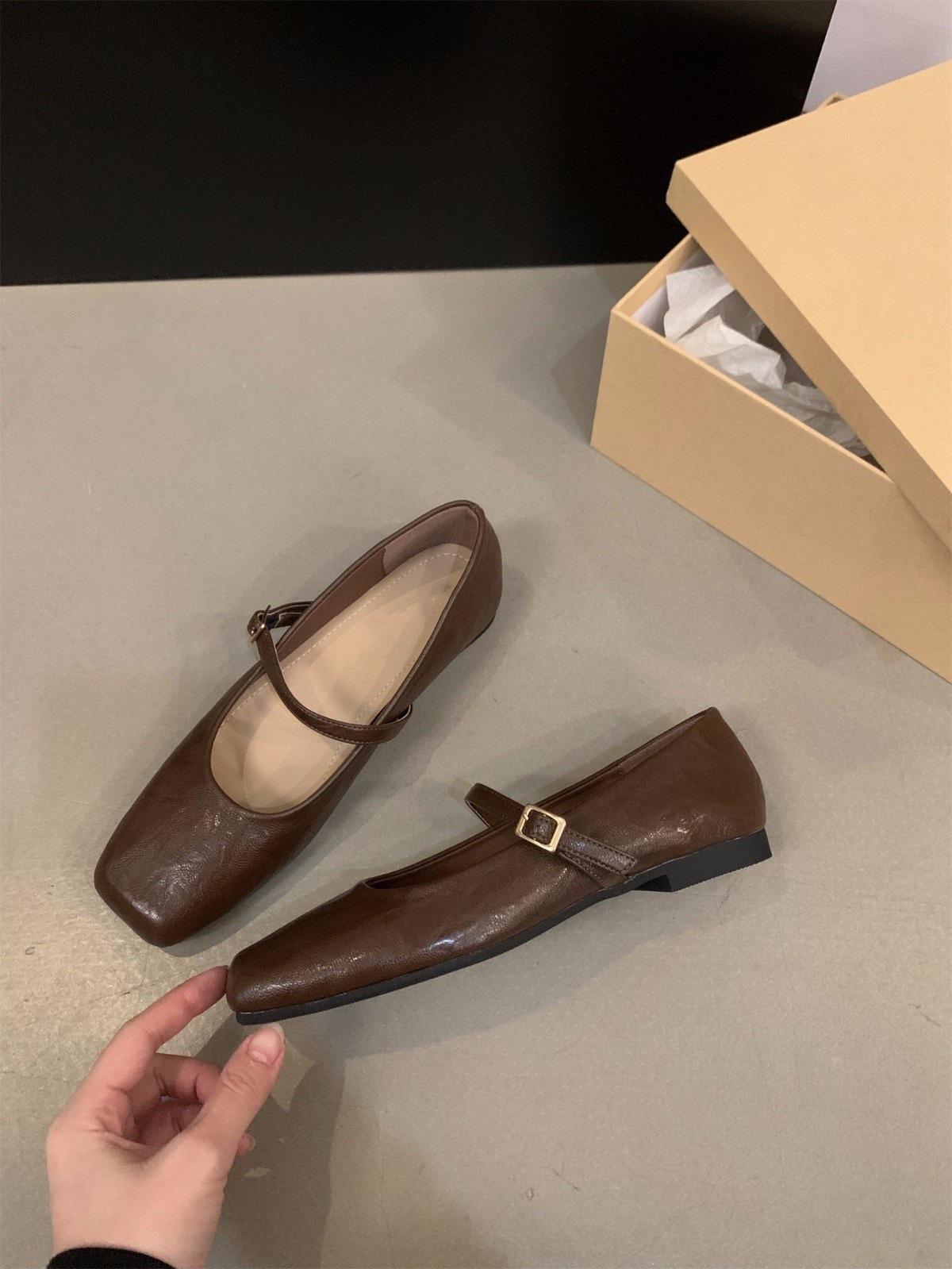 

Черные туфли Мэри Джейн на плоской подошве, одинарные туфли, женская обувь, весна, осень и зима, квадратный носок, универсальная обувь 40 коричневый