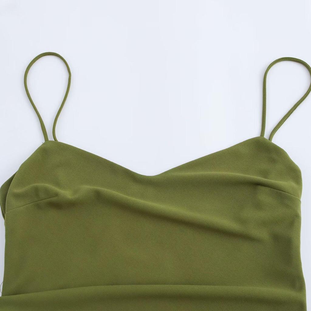 Rochie Midi Plisată de Vară 2025 pentru Femei, Stil European & American, cu Bretele Spaghetti, Fără Mâneci