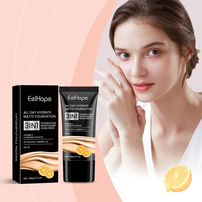 Vitamin C Liquid Face Foundation Cover Dark Circle Even Skin Face Moisturizer Covers Pores Vitamin E Makeup Concealer 30G