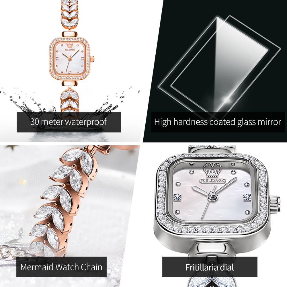 OLEVS Brand Square Quartz Watch New Diamond-encrusted Women's Watch