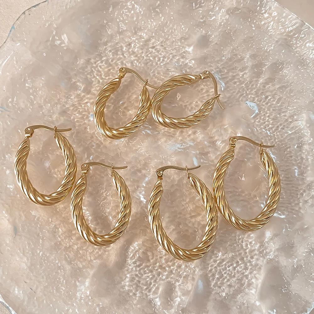 EManco Stainless Steel Plated 18K Gold Plated Twist Hoop Earrings Women Simple Ear Ring Hypoallergenic Jewelry Dropshipping