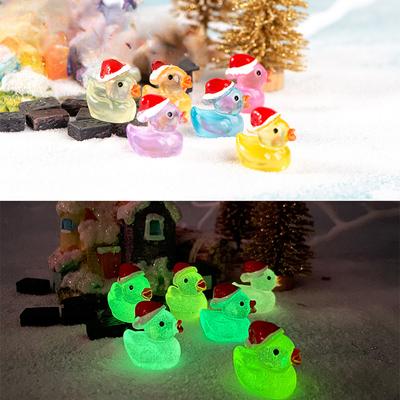 Micro Landscape Decoration Cartoon Cute Luminous Christmas Duckling Resin Decoration Desktop Car Light Decorative Crafts