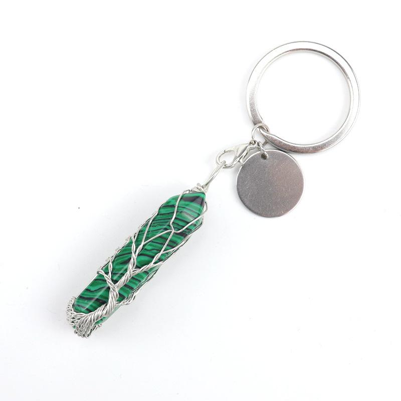 

Natural Crystal Hexagonal Prism Tree Of Life Pendant Keychain Bag Pendant Key Chain K05 малахітова зелень