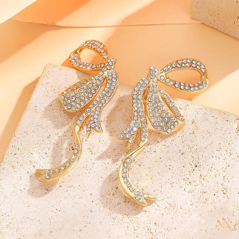 Exaggerated Large Bow Set Rhinestones Stud Earrings for Women Shiny Irregular Bow Personality Earrings Party Jewelry Accessories