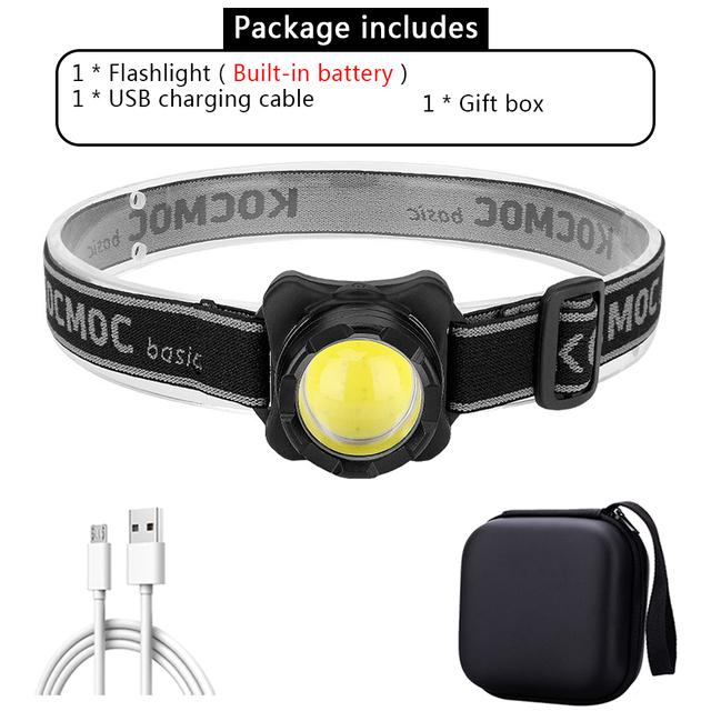 COB LED Headlamp USB Rechargeable Headlight LED Head Torch Built-in Battery Waterproof 3 Modes Camping Fishing Emergency Lantern