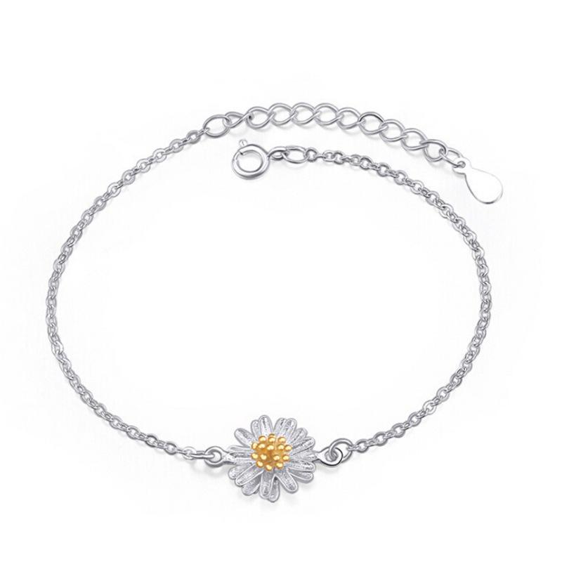 

Браслет из стерлингового серебра S925 в корейском стиле, браслет с свежими маленькими маргаритками, орнамент подсолнечника, модный универсальный браслет, серебряные аксессуары 925