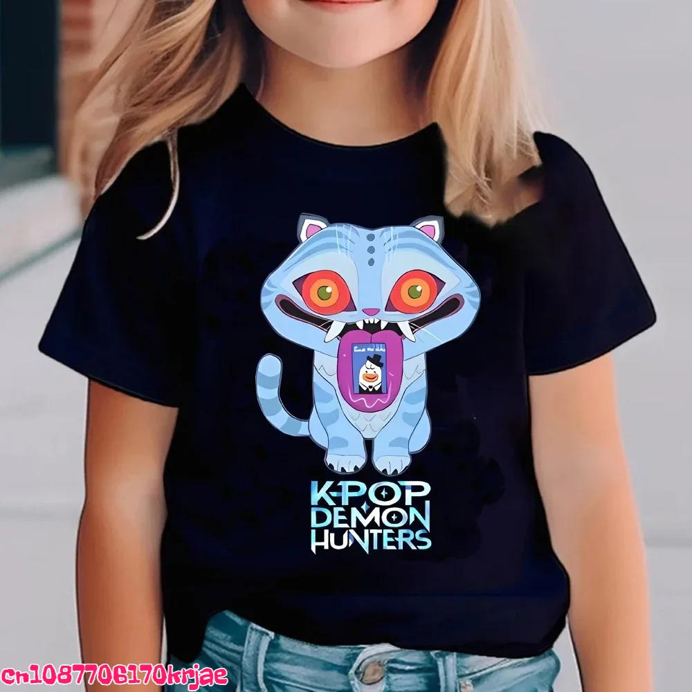 Hot Kpop Demon Hunters Children's T Shirt Short Sleeve Boys Kdis T-shirt Cute Kpop Demon Hunters Harajuku Tshirt for Boys Girls