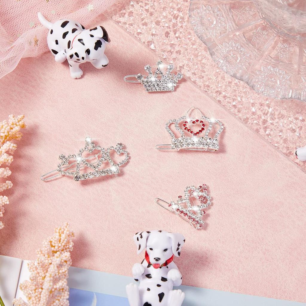 9 Pieces Dog Tiara Crown Hair Clips Pet Crystal Rhinestone Barrette Clips for Dog Puppy Ear Clear Doggie Crown Pet Grooming Hair Accessories for Pet