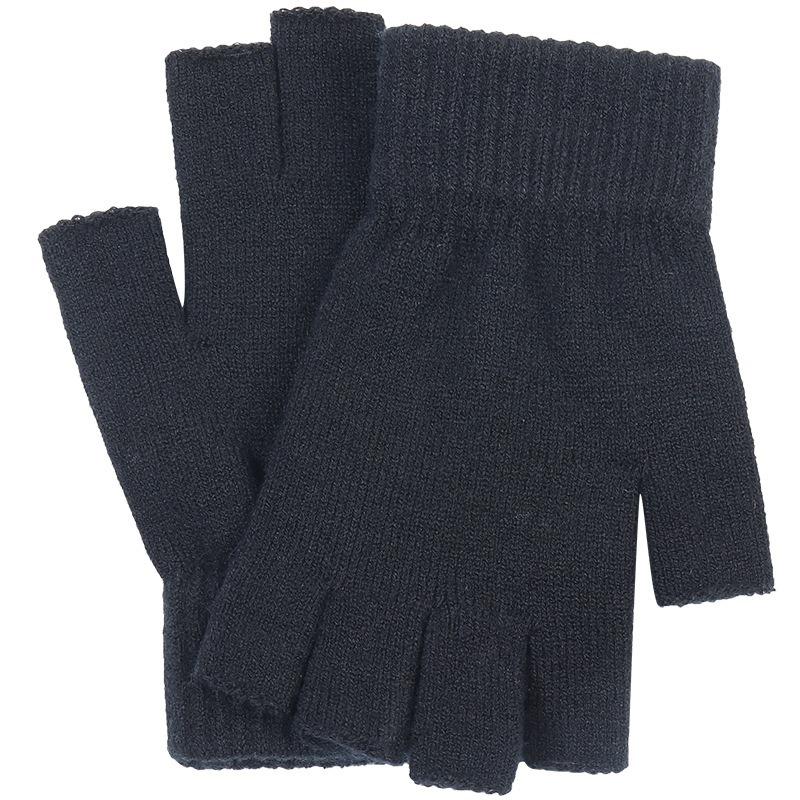 Knitted Warm Men's Half Gloves, Autumn and Winter Wool Cold-proof Half-finger Gloves