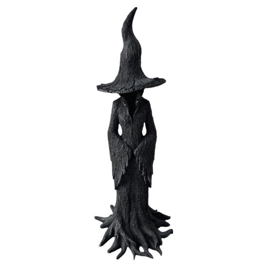 Halloween Tree Root Witch Statue Spooky Black Witch Figurine Resin