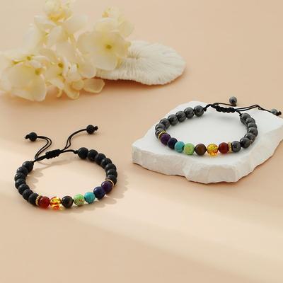 European & American Volcanic Stone Seven Chakra Adjustable Yoga Bracelet for Women