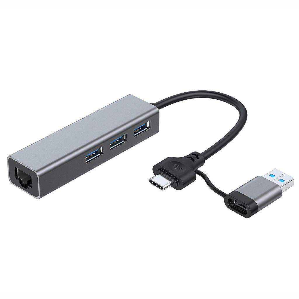 USB-C To RJ45 2-in-1 Gigabit Network Adapter with 3-Port USB 3.0 Hub