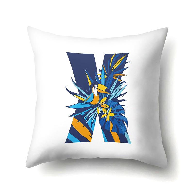 Polyester Pillowcase Tropical Plant Parrot Bird 26 English Letters Home Cushion Cover Bedside Cushion Cover
