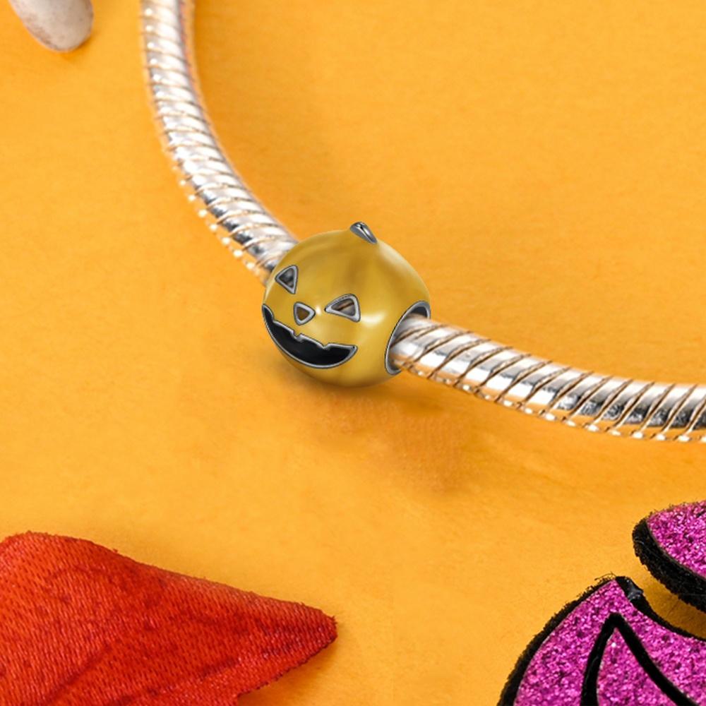 Halloween Party Series Copper Cute Glowing Pumpkin Beads Fit Diy Charms Bracelet For Jewelry Making Women Gifts