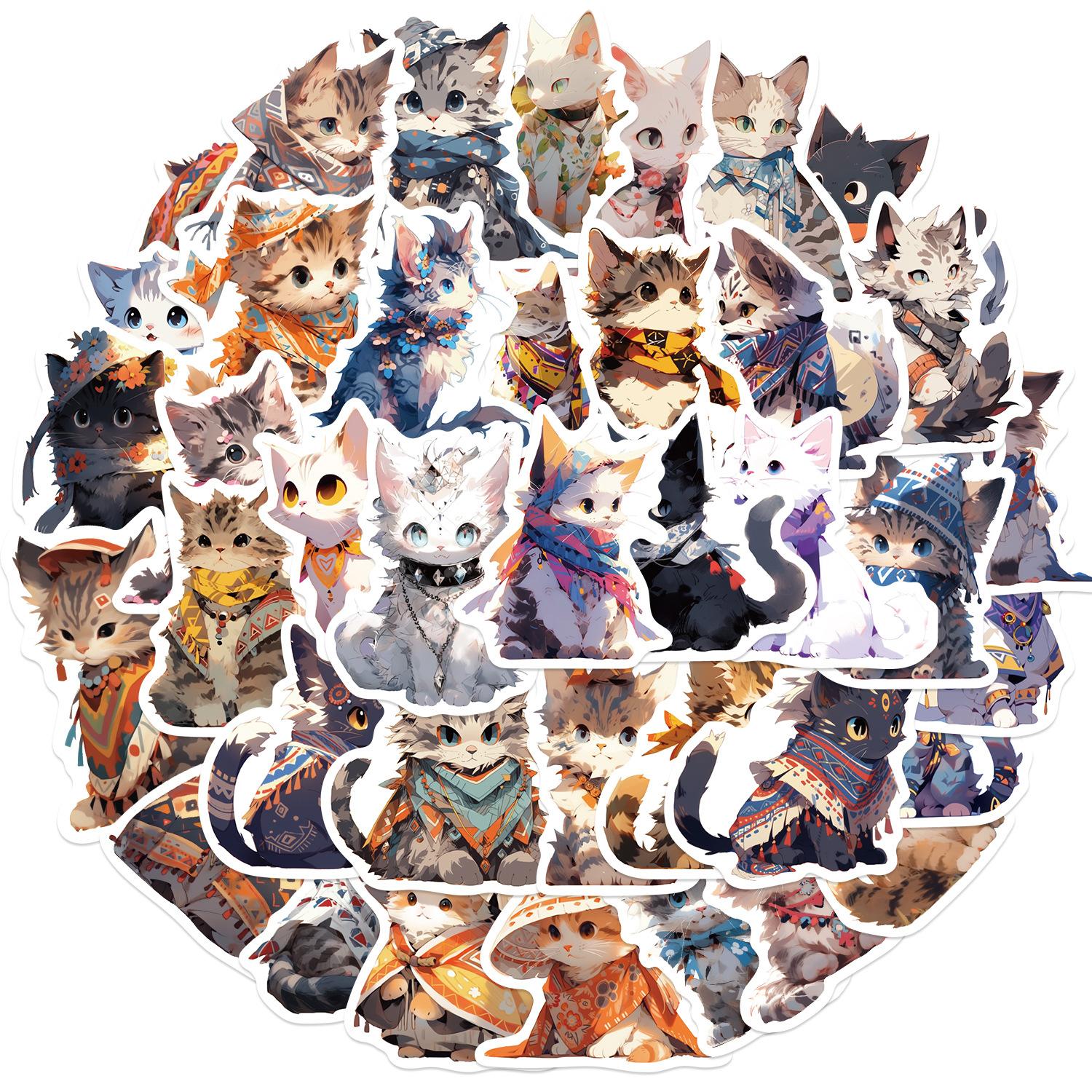 

50 Мультяшных Этнических Кошачьих Дудл Наклеек Гитара Блокнот Чемодан DIY Водонепроницаемые Наклейки