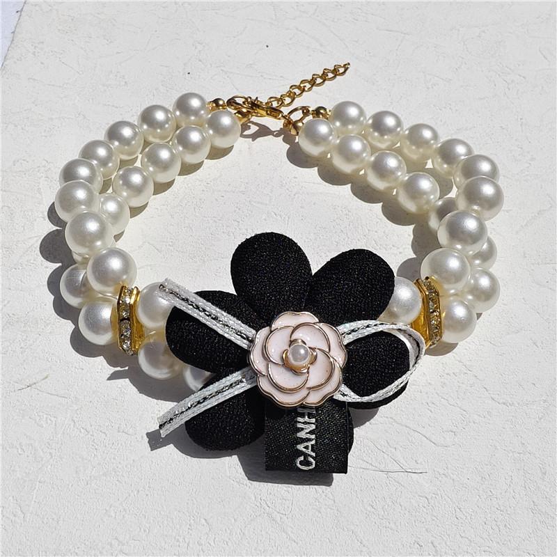 

ins French Xiaoxiangfeng Pet Bow Double Pearl Necklace Cat Dog Beaded Collar Neck Circle Collar XS 15-20CM чёрный