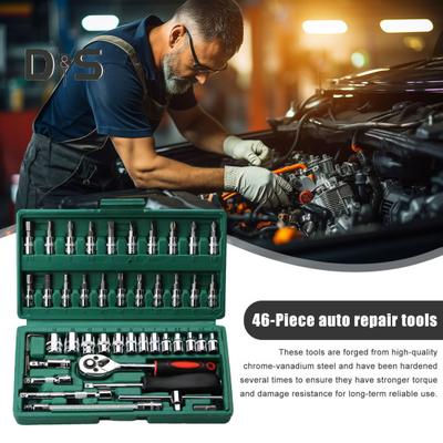 46-teiliges Auto-Schraubenschlüssel-Set, starke Drehmomentschlüssel, Auto-Reparaturwerkzeuge für Autos, Fahrräder, Motorräder, Antriebsnüsse, Sechskant-Sets für PH, SL, PZ, HEX, T-Bohrer