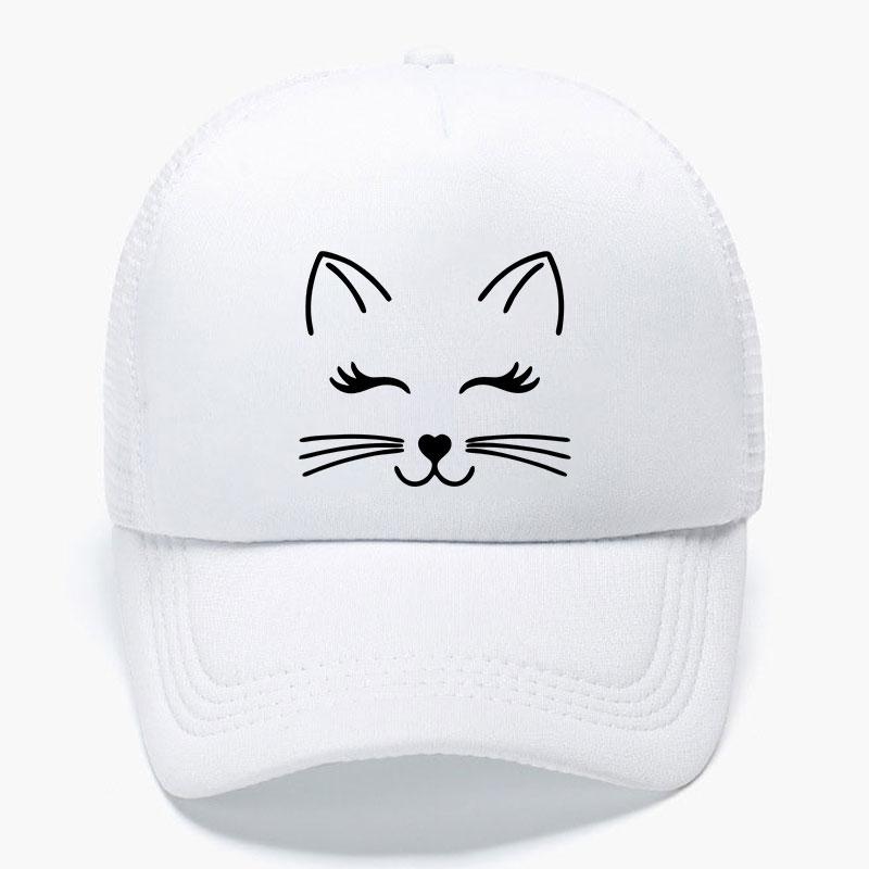 Cute Cat Face Foam Trucker Cap Kawaii Printed Summer Mesh Hat Unisex Casual Snapback Baseball Cap Outdoor Sun Protection Gorras