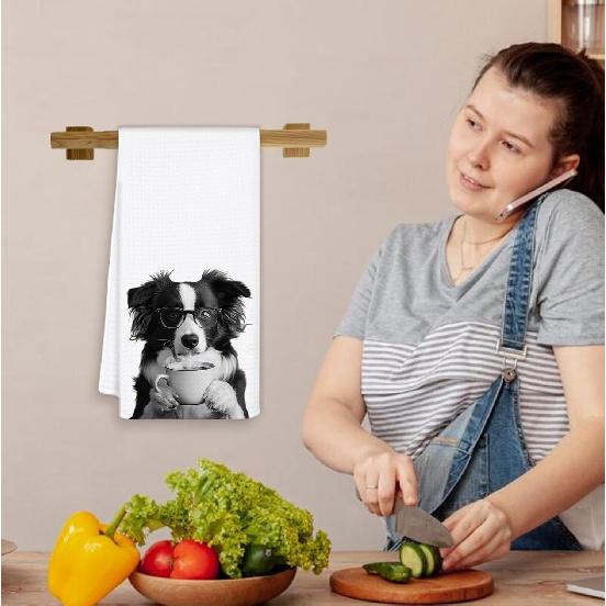 Funny Coffee Border Collie Kitchen Towels, Border Collie Gifts for Women Dish Tea Towels for Kitchen Decor, Dog Lover Gifts Hand Towels for Coffee