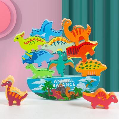 Kinder-Bausteine ​​aus Holz, buntes Tier, farbecht, glatt, Farberkennung, Ausgleich, motorische Fähigkeiten, Dinosaurier