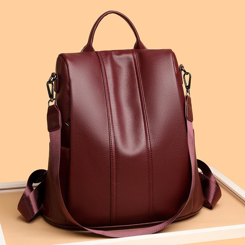 Bolsa de Ombro Dupla, Mochila Escolar de Ombro Único, Bolsa de Viagem Grande para Senhoras, Mochila de Couro Macio