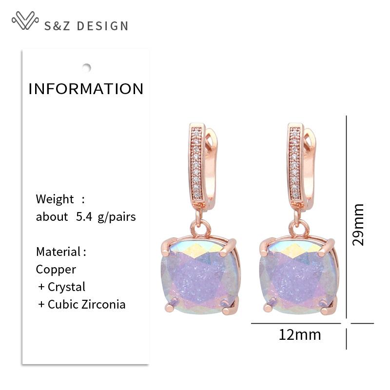 Mote Cubic Zirconia Ice Crack Firkantet Krystall Dråpe Øredobber For Kvinner Smykker Rosegull Farge Øredråpe