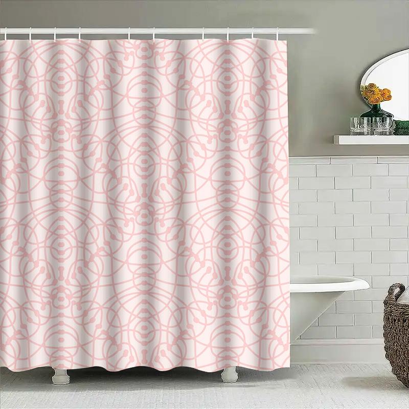 

Delicate Pink Geometric Bath Shower Curtain For Home Decor Bathroom Decoration Modern, Trendy, Privacy Filter Pattern Fabric Wat W60H190(CM)-1 Pcs