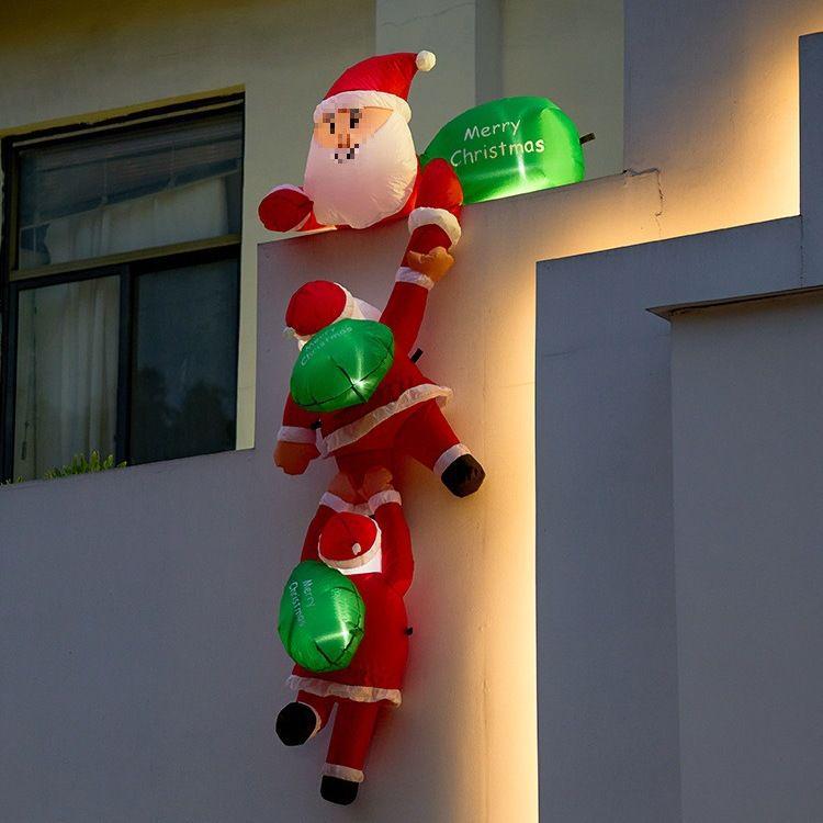 Santa Claus Climbing Window Light-Up Hat Figurine - Christmas Outdoor Inflatable Decoration