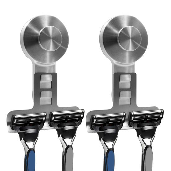 2Pcs Suction Cup Shaver Holder Removable Shaver And Razor Organizer Wall Mounted Stainless Steel Reusable Suction Hook for Shower Bathroom Towels
