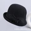 Hat women's autumn and winter fashion flower bucket hat crimped wool basin hat women's British retro bowler hat