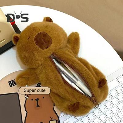 Federmäppchen in Capybara-Form, großes Fassungsvermögen, Reißverschluss, Plüsch-Federmäppchen, für Kinder, Freunde, Klassenkameraden, multifunktionale Tasche