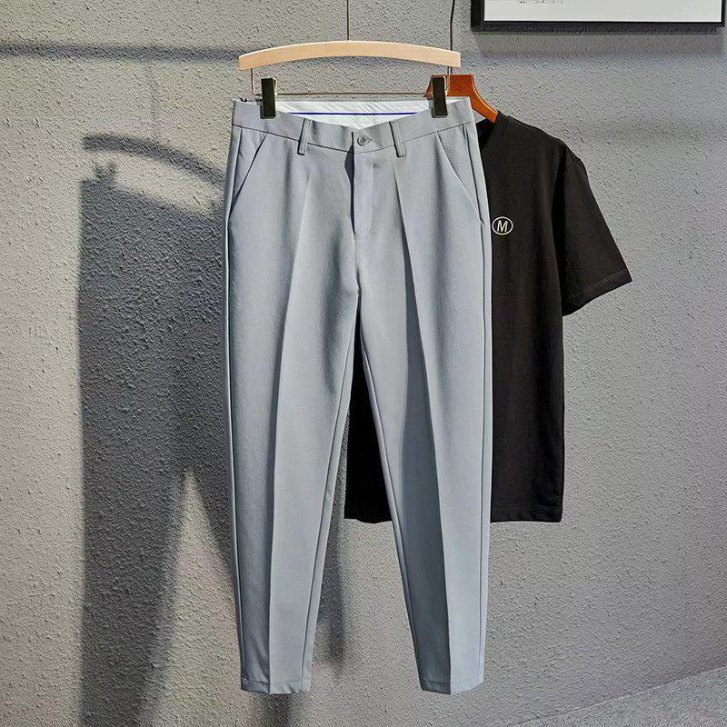 Men's Slim Straight Anti-Wrinkle Business Casual Black Trousers