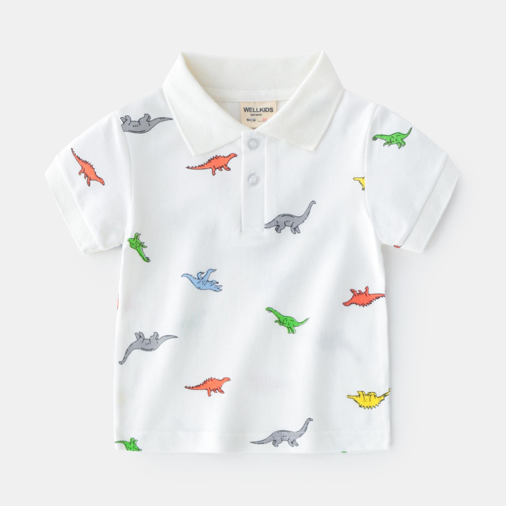 Children Summer Polo Shirt Boys Cartoon Print Moisture Wicking Cotton T Shirt 90cm белый