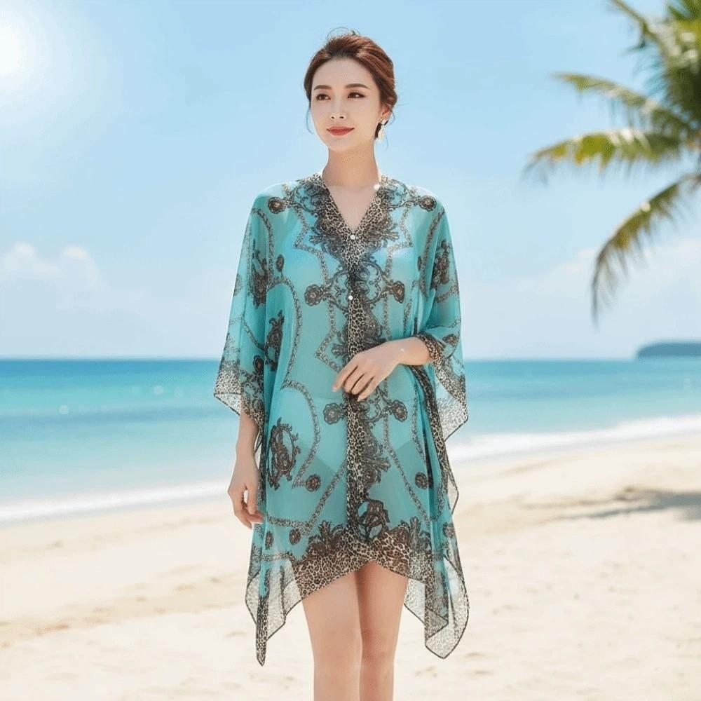 with Buckle Sunscreen Thin Large Scarf Breathable Seaside Vacation Cloak Neck Decoration