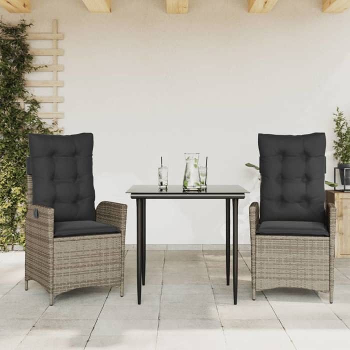 VidaXL Ensemble à Manger de Jardin avec Coussins 3 pcs, Table et Chaises avec Dossier Réglable, Meubles d'Extérieur, 3213214
