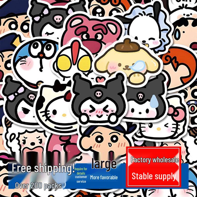 100 Милых Кавайных Мультяшных Наклеек Sanrio - Щенки, Еда и Hello Kitty