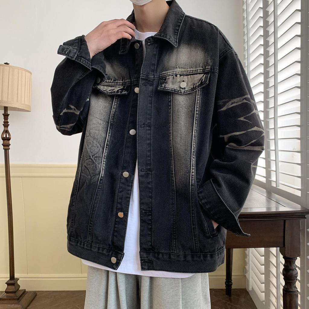 Denim Jacket for Boys In Spring and Autumn, High Class, Ruffian, Handsome, Fried Street, China-Chic Brand Jacket, Small Fashion Jacket