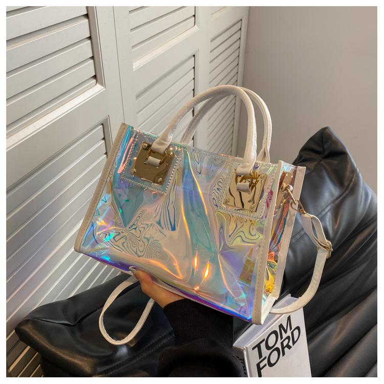 

2025 new handheld tote bag crossbody jelly bag fashionable versatile small square bag laser transparent bag simple women s bag