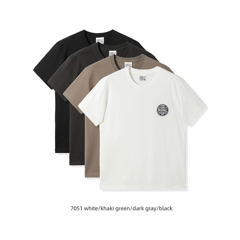 Retro Embroidered Short-Sleeved T-Shirt for Men, Summer Trendy Brand Pure Cotton Base Shirt, Export Men's Clothing, All-Cotton Printed T-Shirt