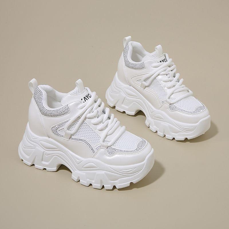 Inner heightening dad shoes casual mesh sneakers thick-soled breathable autumn new bright diamonds