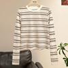 Women's Round Neck Contrast Stripe Long Sleeve T-Shirt